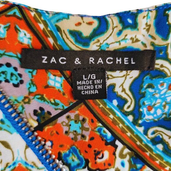 ZAC & RACHEL Mosaic Zip Up Boho Tunic Womens L Colorful Loose-Fitting Flattering - Picture 4 of 13